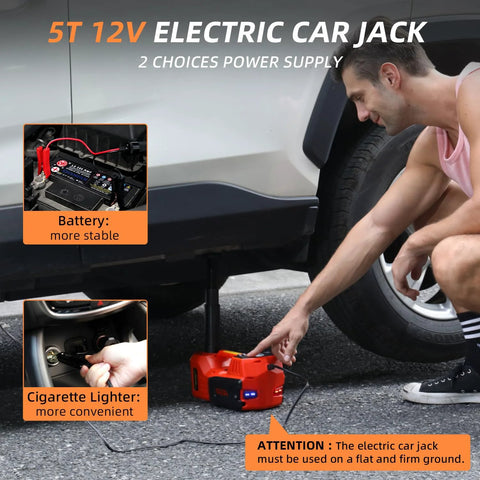 STANDTALL 12V electric car jack, red portable hydraulic floor jack with built-in inflator and LED light
