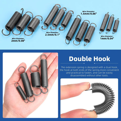 36-piece stainless steel extension springs with opening hooks, 12 sizes, suitable for machinery and industrial use