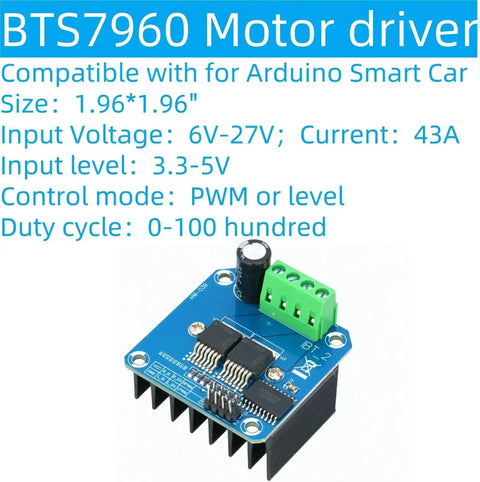 Two Pack BTS7960 43A Beefy High Power H-Bridge Motor Driver Module with blue board and green connector for Arduino projects
