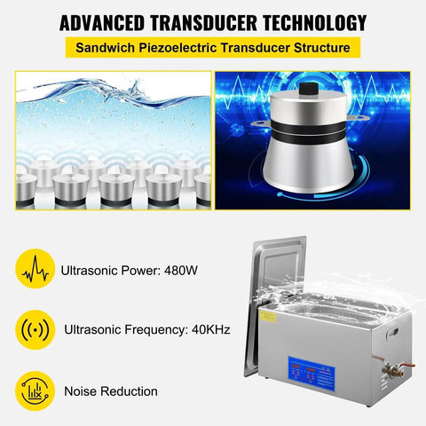 Industrial stainless steel ultrasonic cleaner with lid, 22L, 40kHz, 480W