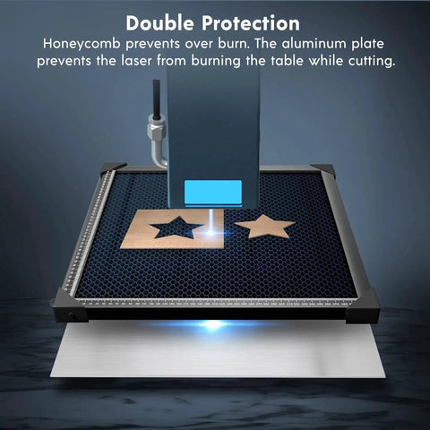 Honeycomb Working Table For Laser Engravers Pro Grade Build 17.3 By 17.3 By 0.86 Inches With Aluminum Plate in use for cutting.