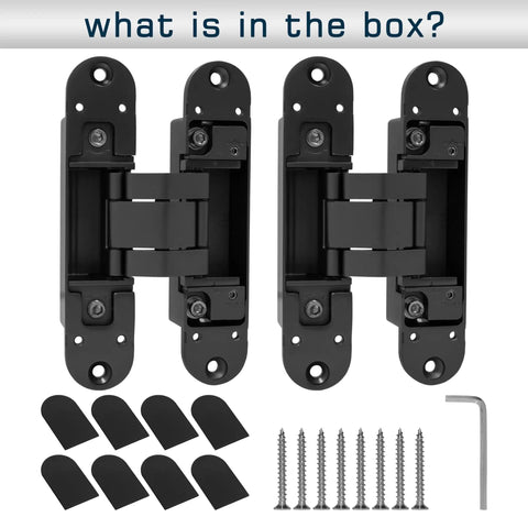 Matte Black Concealed Hinges Two Pack 180 Degree Adjustable Hidden Door Hinges with screws and covers