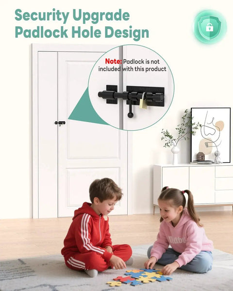304 Stainless Steel Slide Bolt Gate Latch, 6.3 Inch Sliding Barrel Bolt Door Lock installed on a white indoor door.