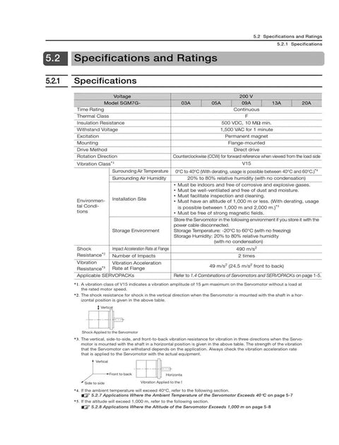 CHUNYE 1.8kW servo motor with brake SGM7G-20AFC6C specifications sheet showing voltage and mounting ratings