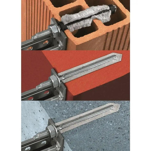 Hilti HAS-E 5/8-Inch X 17-Inch Anchor Rod, 10-Pack for HIT adhesive anchoring systems shown installed in various materials