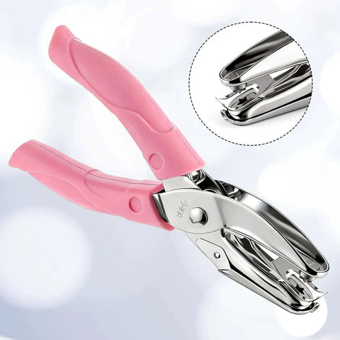 Star Shaped Hole Puncher With Soft Grip Handle Metal Single Hole Punch For Crafts Scrapbooks And Tags, pink and silver design