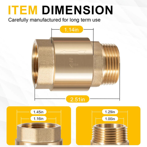 One Way Brass Check Valve, 1 in NPT male in / 1 in FNPT out, heavy-duty brass water valve for irrigation or well pump