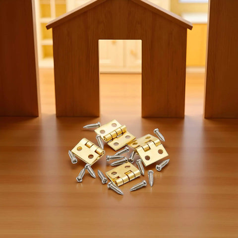 Golden One Twelfth Scale Dollhouse Door Hinges With Screws Set Of Four Hinges And Sixteen Screws for Miniature Doors