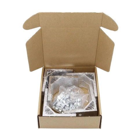 10 Pack 1 Inch Slot Aluminum Corner Brackets For 1010 And 2525 Extrusions With M6 Bolts And Nuts in open cardboard box