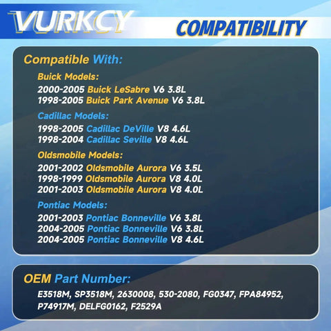 Electric Fuel Pump Assembly For Buick LeSabre Park Avenue Cadillac DeVille Seville Oldsmobile Aurora Pontiac Bonneville Replaces E3518M Drop In Replacement Plug And Play With Easy Install compatibility chart
