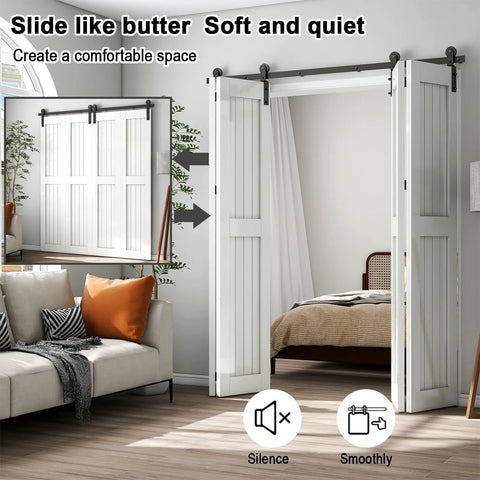 7 Foot Bi Fold Barn Door Hardware Kit For Four Doors Track System Fits Door Openings Up To Eighty Inches With Smooth Quiet Glide