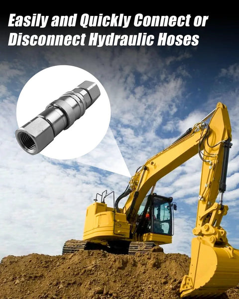 3/8-inch flat-face hydraulic quick-connect coupler with dust cap, ISO 16028, 1/2 in NPT, silver metal