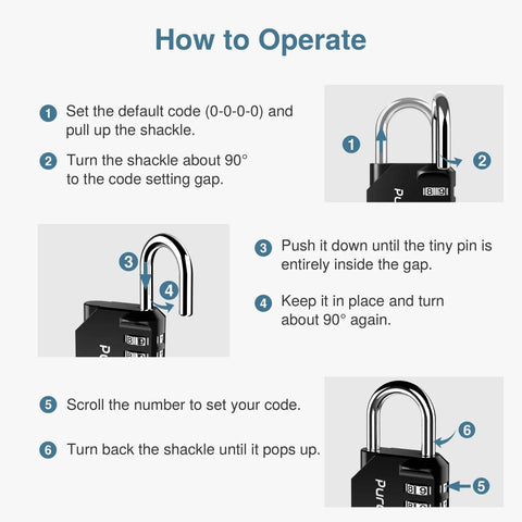 Instructions on setting 2 Pack 4 Digit Combination Padlocks For Outdoor Use Waterproof Zinc Alloy Construction With 10000 Possible Combinations