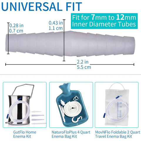 Enema tube hose connector adapter, polypropylene, universal fit for 7–12 mm inner-diameter tubes, leak-proof joint, 2-pack