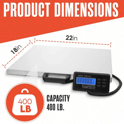Beefy Heavy Duty Shipping Scale With Large 22 By 18 Inch Platform And 400 Lb Capacity Digital Parcel Scale For Luggage And Packages