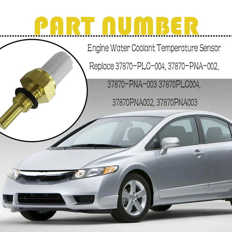 Direct Fit Coolant Temperature Sensor For Honda And Acura Vehicles GolTHd Replacement shown next to a Honda car, part number details