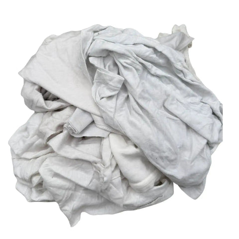 White Knit Cleaning Rags 25 Lb Box Recycled Cotton Blend T Shirt Material Low Lint Absorbent Durable Budget Friendly All Purpose Wiping Cloths