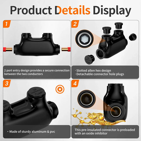 Insulated Inline Splice Connector For 2/0 To 6 Gauge Wiring, Aluminum To Copper Wire Connector, 6 AWG Splice, heavy duty, 6 pack.
