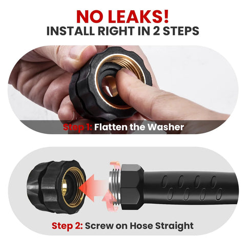 WOJET pressure washer adapter set, M22 swivel to 3/8 quick connect; black housing with brass threaded insert.