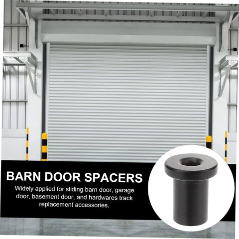 Garage door with inset image of a barn door spacer. Five Piece Barn Door Hardware Kit With Sliding Track Spacers And Wall Link Mounts