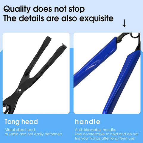 Optical fiber pliers with long-nose flange clamp for SC/LC connectors; black metal head, blue anti-slip handle
