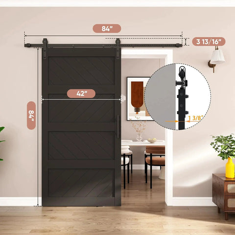 Sliding Barn Door 42x84 Inch Four Panel Black Wave Shape Barn Door With Hardware Kit Included, Pre Drilled Holes For Easy Assembly