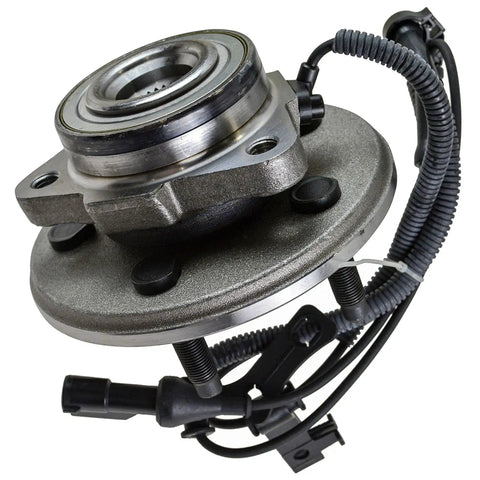 Front Wheel Bearing And Hub Assembly For Ford Explorer 2006 To 2010 Mercury Mountaineer And Explorer Sport Trac 2007 To 2010 Premium Replacement Part With DIY Video Guide Beefed Up For Easy Install front view close-up
