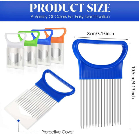 Four Piece Onion Holder And Slicer Set For Safe Mess Free Prep, stainless steel forks, colorful ABS handles, kitchen tools