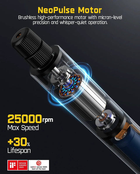 F2 Master Mini Cordless Rotary Tool Kit With 25,000 RPM Brushless Hollow Cup Motor And NeoPulse Power, internal motor view