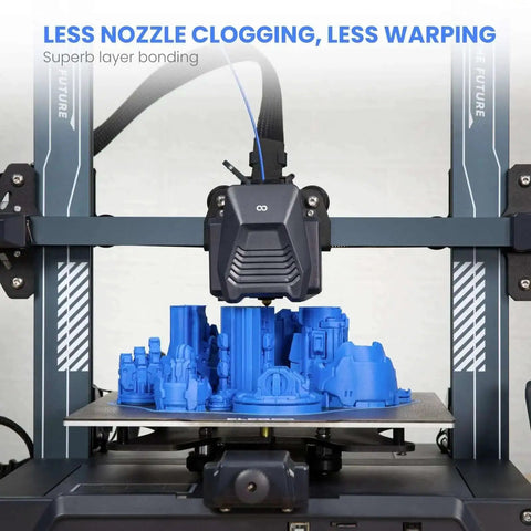 FDM 3D printer using orange PLA filament for detailed prototyping model, showing low warping and smooth surface finish.