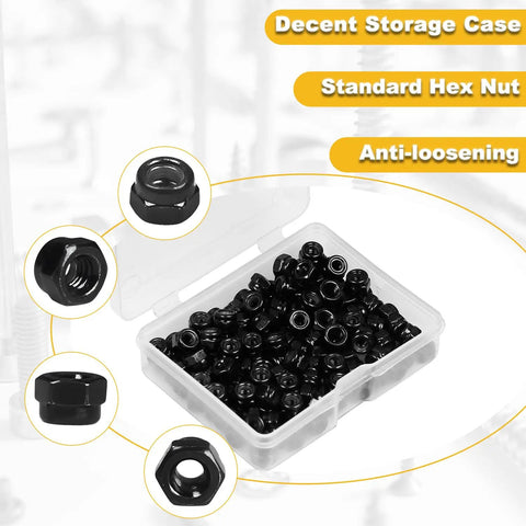 M3 Nylon Insert Hex Lock Nuts 120 Pack Self Locking Carbon Steel With 5.5mm Hex Size And M3 Pitch 0.5mm in box