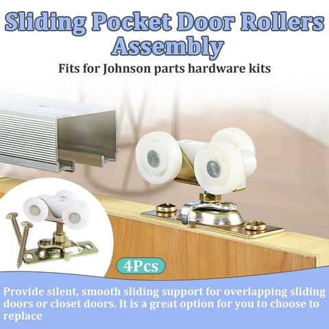 4Pcs Sliding Pocket Door Rollers Assembly For Hardware Kit Replacement with top hanger and silent twin roller wheels