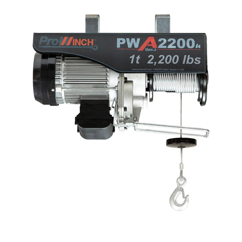 ProWinch electric hoist with wired remote, 2,200 lb capacity, steel body and drum, hook