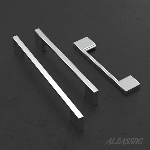 Polished Chrome Cabinet Pulls 6 Inch Overall Length With 5 Inch Center Hole Rectangle Handles For Cabinets Drawers Closets Wardrobes 10 Pack Durable Solid Metal Hardware Model AL3051CP on dark surface