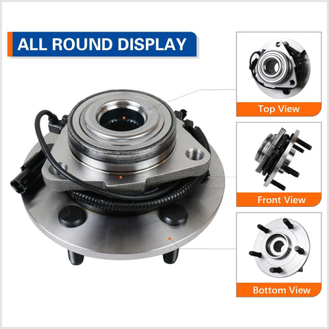 Front Wheel Hub And Bearing Assembly For 2012 2018 Ram 1500 And 2019 Ram 1500 Classic 5 Lug With Abs Sensor Front Position Built Tough For Real World Driving And Quick Install OEM Style Replacement top, front, bottom views