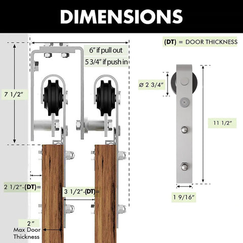 Dimensions of Brushed Nickel Double Track U Shape Bypass Sliding Barn Door Hardware Kit For Two Doors 5.5 Ft Flat Track