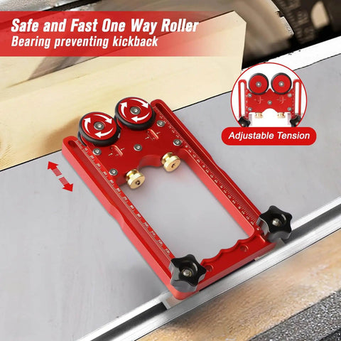 Upgraded 2 In 1 Feather Board Jig With Anti Kickback Roller for table saws and band saws on a workbench