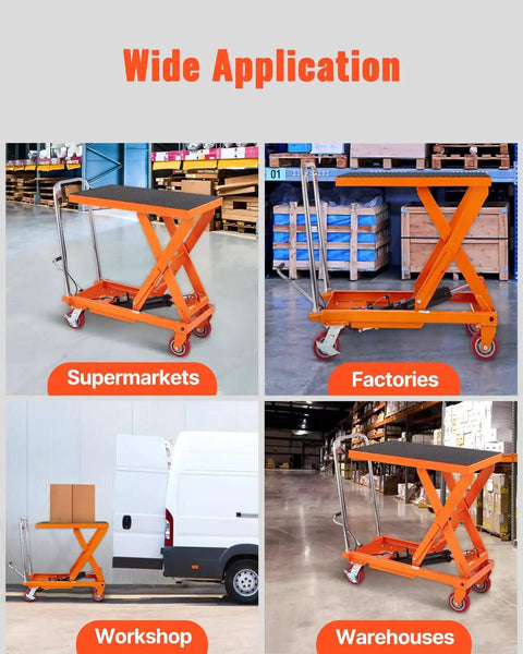 1100 Lbs Hydraulic Lift Table Cart With 11 To 35 Inch Lift Range Four Wheels in various work environments