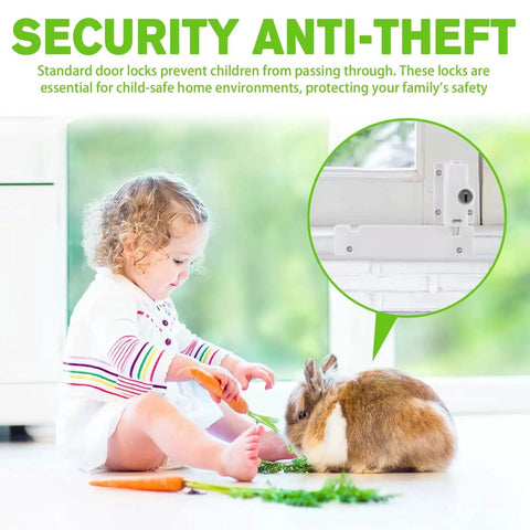 Keyed Sliding Door Lock For Glass Doors With Childproof Design, Dual Security Defense, close-up installed on door, white
