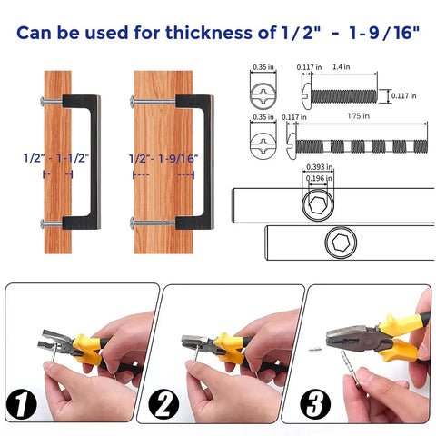 Diagram and instructions for 30 Pack Solid 3-1/2 Inch Square Cabinet Handles In Oil Rubbed Bronze installation.