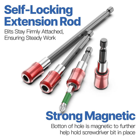 HUHAO 6-inch magnetic drill bit extension set with aluminum sleeve, 1/4-in hex shank, CR-V steel (5-piece)