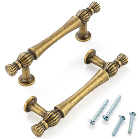 10 Pack 3 Inch Hole Centers Antique Brass Cabinet Pulls Vintage Brass Cabinet Hardware With Two Screw Sizes Included
