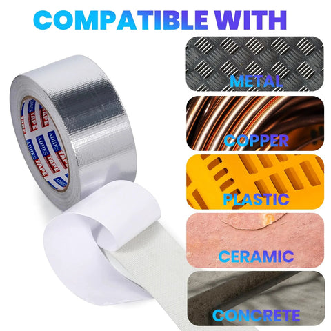 ADHES Premium Aluminum Foil Tape, 2 in x 210 ft, silver metal duct tape for HVAC