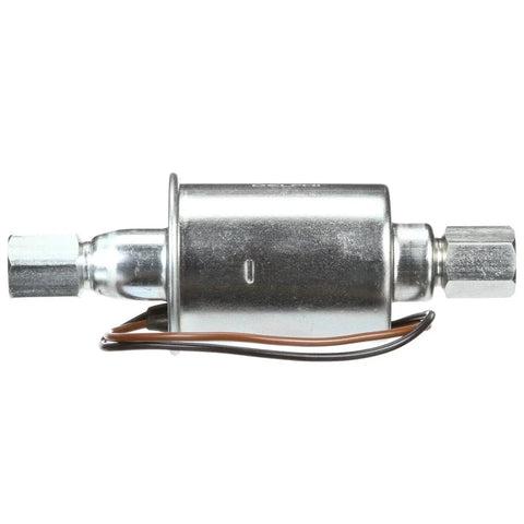 Universal 12V Inline Diesel Fuel Pump for beefy diesel installations, OE heritage quality, metal body, side view