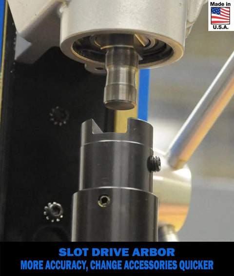 Close-up of slot drive arbor on Workhorse Magnetic Drill With Coolant Bottle And Two Speed 115V For Precise Holes, 2 In Max Diameter