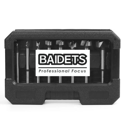 Eight Piece Forstner Bit Set For Woodworking With Center Positioning Delivers Clean Holes Every Time Sizes Range From One Quarter To One And Three Eighths Inch Includes Easy Storage And Fast Drilling For Soft And Hardwood Projects in storage case
