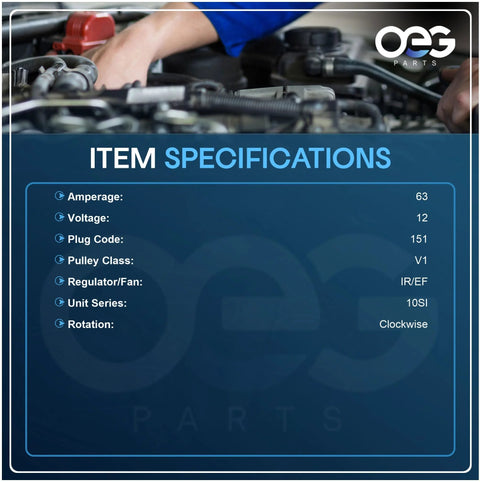 12V 63A Alternator For Delco 10SI 1 Wire Install With V Belt Pulley specifications overview with installation view