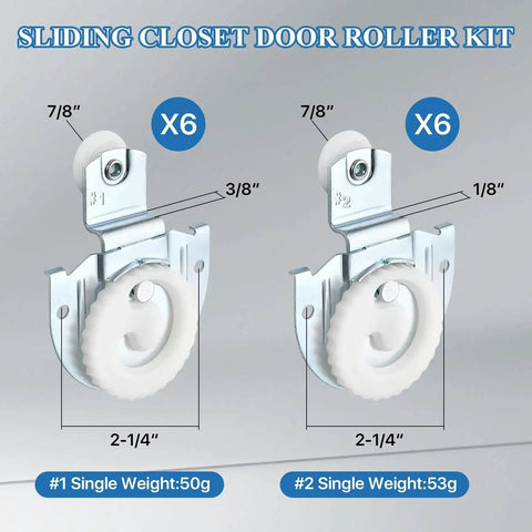 12 Pack 6 Set Sliding Closet Door Roller Kit with Bypass Hardware Replacement Adjustable Door Hooks for Wardrobe Cabinets Delivers Smooth Quiet Sliding Performance with Durable Galvanized Steel Rollers