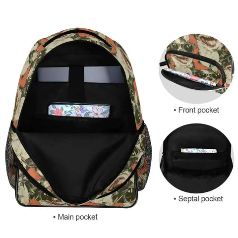 Open Cool Dog Style Sunglasses Backpack Go To Work Travel College, Laptop Daypack Fits 15.6 Inch Laptop, pockets view