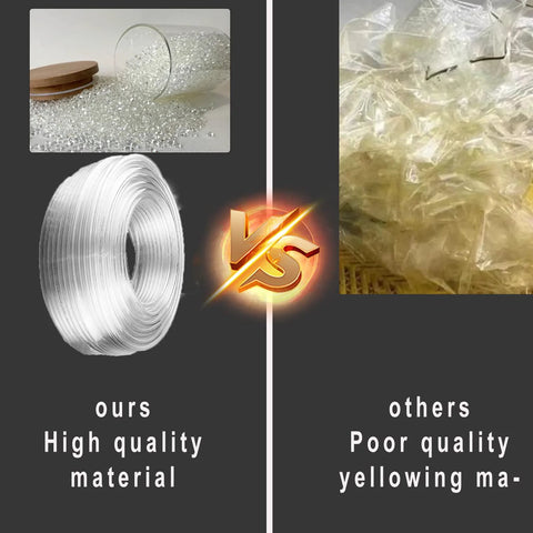 AOPANDA clear PU tubing, 9/16 in OD, 5 m coil; collage shows yellowing competitor tubing on right.